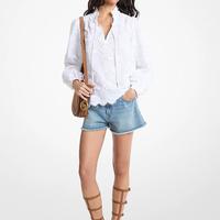 MICHAEL KORS 迈克·科尔斯 花卉刺绣棉质巴里纱衬衫