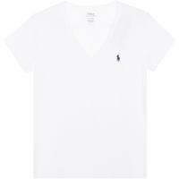 RALPH LAUREN 纯色Logo刺绣V领短袖T恤 白色