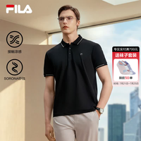 FILA 男装针织短袖POLO衫2025夏季时尚通勤休闲凉感上衣 正黑色-BK L 175/96A/L
