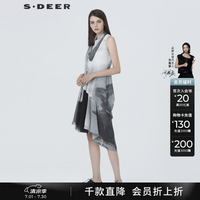 S.DEER S20281292 水墨印花网纱拼接无袖连衣裙 中灰 M/165