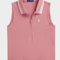 RALPH LAUREN Little Girl's & Girl's Stretch Mesh Half-Zip Boxy Polo Shirt