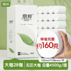 丽邦 妇婴卷纸一叶子系列五层实惠卫生纸家用厕纸无芯卷纸 5层 160g/卷*28卷