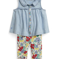 RALPH LAUREN Baby Girls Chambray Top & Floral Jersey Legging
