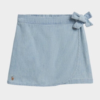 RALPH LAUREN Little Girl's & Girl's Indigo Chambray Wrap Skort