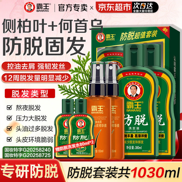 霸王 【防脱洗发380ml+防脱精华液55ml】X2套+赠防脱160ml