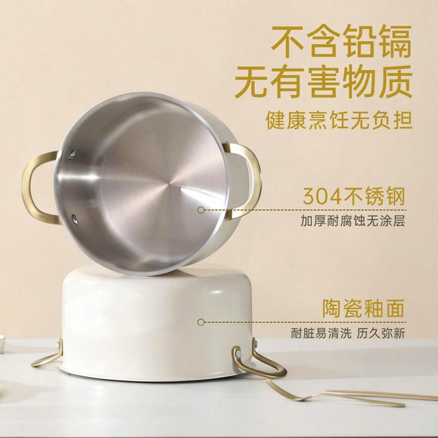 88VIP：卡罗特 304食品级不锈钢 双耳汤锅 22cm汤锅带盖