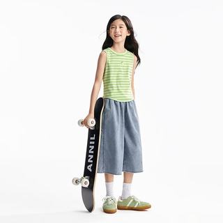 安奈儿 女童夏款弹力条纹背心 绿调条 140cm