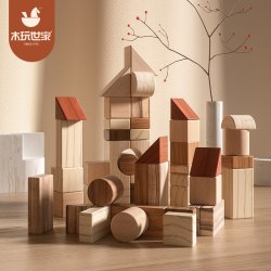 WOODEN TOYS FAMILY 木玩世家 i5010 原木实木积木拼插玩具（51粒原木积木 送收纳袋）