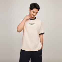 TOMMY HILFIGER 春夏男学院风刺绣撞色圆领落肩宽松短袖T恤