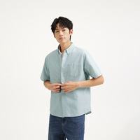 热风 男士衬衫短袖上衣2026年夏季新款白色牛津纺短衬竖条纹衬衣