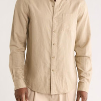 VINCE Classic Fit Linen Blend Button-Up Shirt
