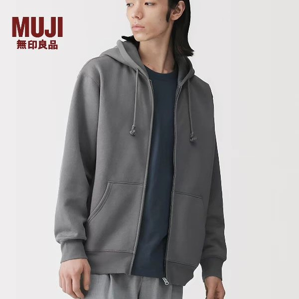 無印良品 MUJI 男式 毛圈棉 拉链连帽衫男士卫衣加绒男装外套春季，学生党