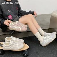 西遇 平底德训鞋女新款春季巨好看轻便阿甘鞋运动舒适休闲板鞋 米色