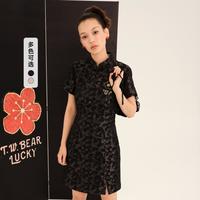 TEENIE WEENIE 小熊女装连衣裙春夏新中式斜襟盘扣古典碎花复古旗袍
