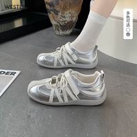 西遇 芭蕾德训鞋女2026夏季新款网面轻盈超好看多道绑带运动鞋 银色