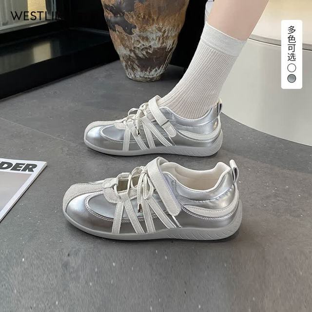 西遇 芭蕾德训鞋女2026夏季新款网面轻盈超好看多道绑带运动鞋 银色