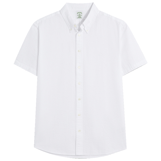 Brooks Brothers 1001 泡泡纱扣结领 白色 短袖衬衫