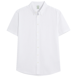 Brooks Brothers 1001 泡泡纱扣结领 白色 短袖衬衫