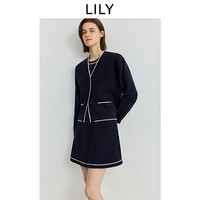 LILY 商场同款2025秋新款女装撞色气质通勤高级感针织开衫外套 411藏青