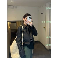 WXLSTUDIO  无性别主义  短款翻领环保皮复古机车外套