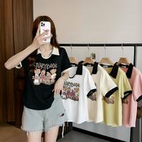 大码胖mm减龄小熊印花卡通正肩T恤女夏季新款设计感宽松显瘦百搭