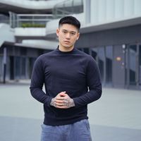大码时尚健身紧身上衣衣服长袖打底衫半高领插肩袖高弹修身内搭男