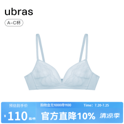 Ubras 24年流雾蕾丝性感内衣透气法式轻奢大胸显小聚拢兔耳杯文胸 小胸空气杯-涟漪蓝色 S(70A/B/C)