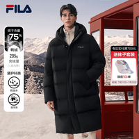 FILA 长款连帽羽绒服 正黑色 L 175/96A