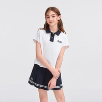暇步士 童装儿童女童2026春夏新款甜酷简约翻领舒适短袖POLO衫套装 本白 120 cm