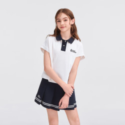 暇步士 童装儿童女童2026春夏新款甜酷简约翻领舒适短袖POLO衫套装 本白 120 cm
