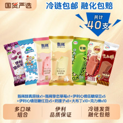 甄稀 伊利冰淇淋甄稀原味草莓味奶提子大布丁雪糕共40支多口味生牛乳