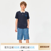NAUTICA 美式儿童凉感珠地网眼短袖POLO衫 学院风格 藏青