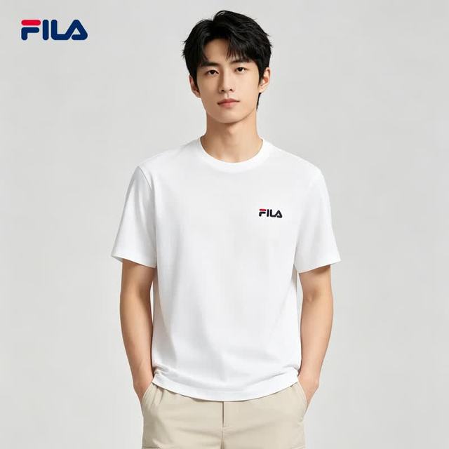 FILA 拼色小标纯棉混纺  短袖T恤
