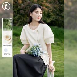 DUIBAI 夏设计感莱赛尔不规则系带女式短袖衬衫