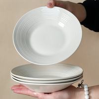 简约高级感白色陶瓷盘2只 8英寸-汤盘-螺纹白
