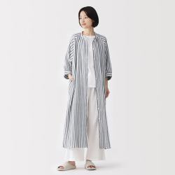 無印良品 MUJI FD1NWC6S 杨柳纱织纯棉 藏青色条纹 S 睡裙