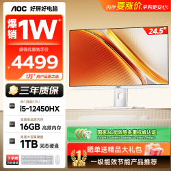 AOC 一体机电脑台式机24.5英寸高清AI办公商用家用学习（12代酷睿I5-12450HX 16G 1TSSD WiFi 键鼠)