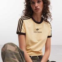adidas ORIGINALS 三叶草复古Logo短袖T恤 浅黄色