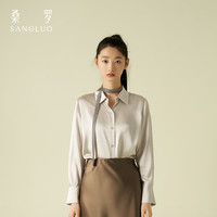 桑罗 100%桑蚕丝 黑色 S码 女士长袖衬衫