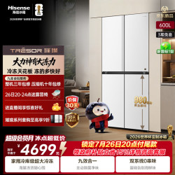 海信 大冻梨系列 TR-600E7SCZKD 风冷十字门冰箱 600L 月纱白