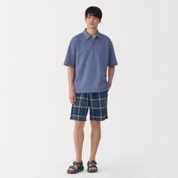 無印良品 MUJI 男式马德拉斯格纹轻便短裤男士裤子休闲裤夏季男装25年 藏青色格纹 S (165/72A)