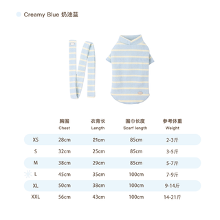 宠享趣 慕斯系列奶蓝条纹绒感针织背心围巾套装宠物衣服