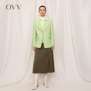 OVV 【羊毛无领】女士一粒扣西服外套 浅绿