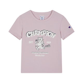 Champion 【猫咪印花】女士修身短袖T恤 浅粉色