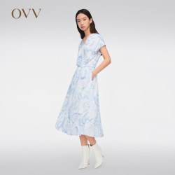 OVV 春夏热卖女装V领休闲短袖连衣裙