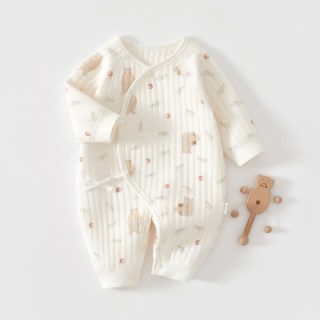 婧麒 新生儿婴儿衣服秋冬夹棉满月纯棉初生宝宝春装连体衣a类爬服