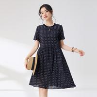 SAIER QUEEN 女士复古几何波点桑蚕丝连衣裙