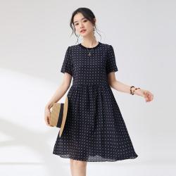 SAIER QUEEN 女士复古几何波点桑蚕丝连衣裙