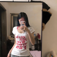 美式洋气正肩新款短袖t恤女款薄款夏季纯棉上衣+白色T恤套装