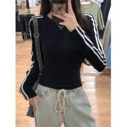 正肩长袖T恤女早秋2024新款设计感小众修身内搭外穿打底衫上衣潮